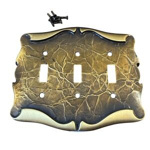 Vintage Antique Brass "Amerock" Carriage House Triple 3-Switch Wall Cover Plate